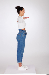 Suleika dressed high waist loose jeans standing t-pose white balloon…